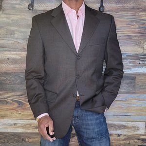 Eli Thomas Lanificio 100% Wool Brown Striped Blazer Sport Jacket Size 40R